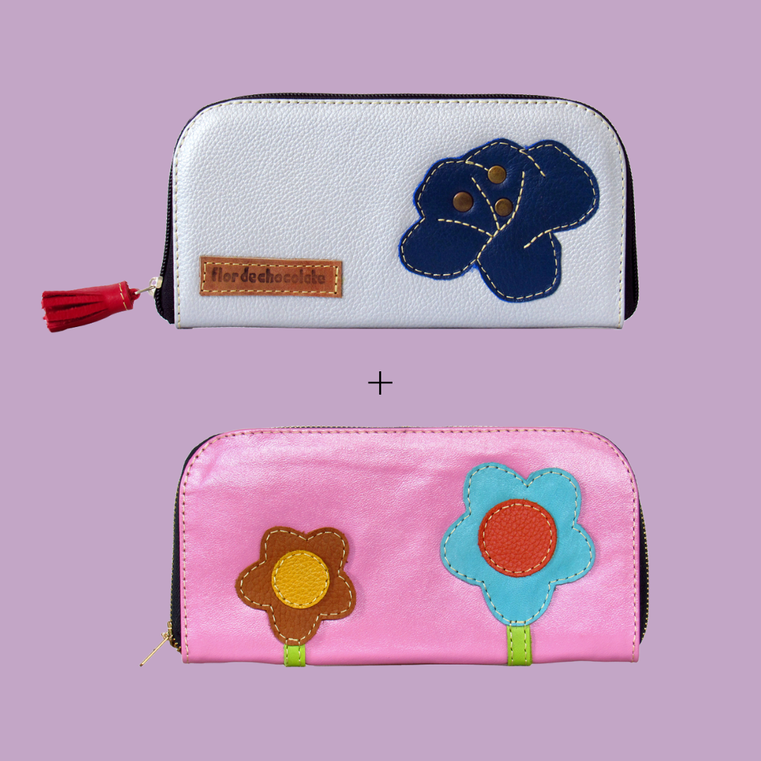 2X1 BILLETERA DE CUERO PLATA Y ROSA